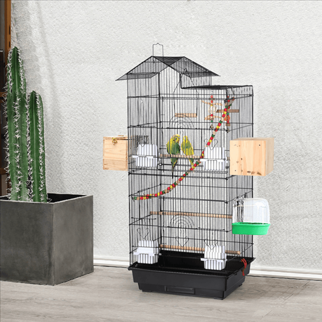 Black 39 Inch Bird Cage Parrot Cage Budgie Canary Cage with Bird Toy - Trendha