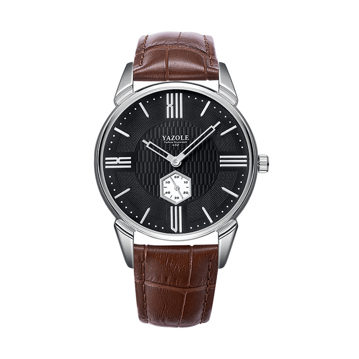 YAZOLE 432 Men Watch Vintage Business Casual Leather Band 3ATM Waterproof Two-Hand Quartz Watch - Trendha