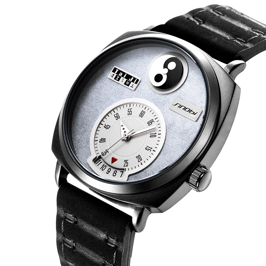 SINOBI 9772 Unique Dial Display Men Wrist Watch Date Display Rectangle Quartz Watches - Trendha