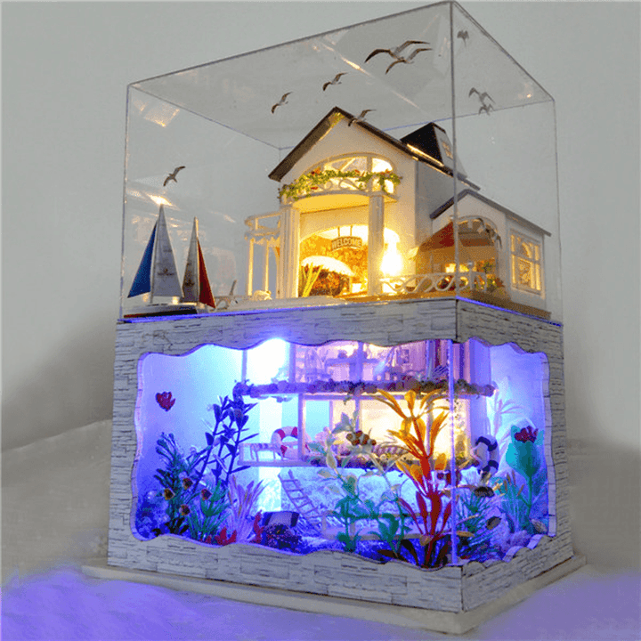 T-Yu Hawaii Villa DIY Dollhouse Miniature Model Doll House with Light Cover Extra Gift Decor Collection Toy - Trendha