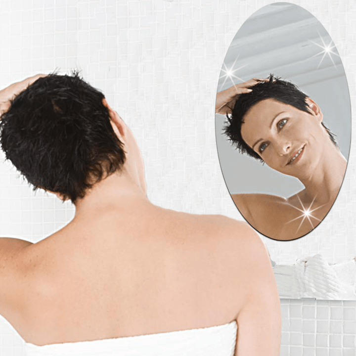 27X42Cm Bathroom Self-Adhesive Removeable Oval Mirror Wall Sticker Home Decor - Trendha