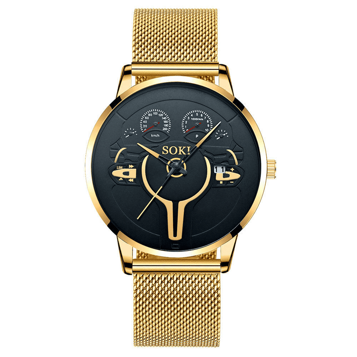 Fashion Casual Alloy Men Business Watch Decorated Pointer Calendar Quartz Watch - Trendha