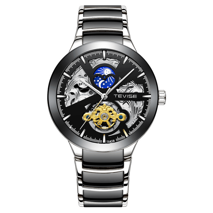 TEVISE T845B Metal Case Business Style Automatic Mechanical Watch Hollow Full Steel Wrist Watch - Trendha