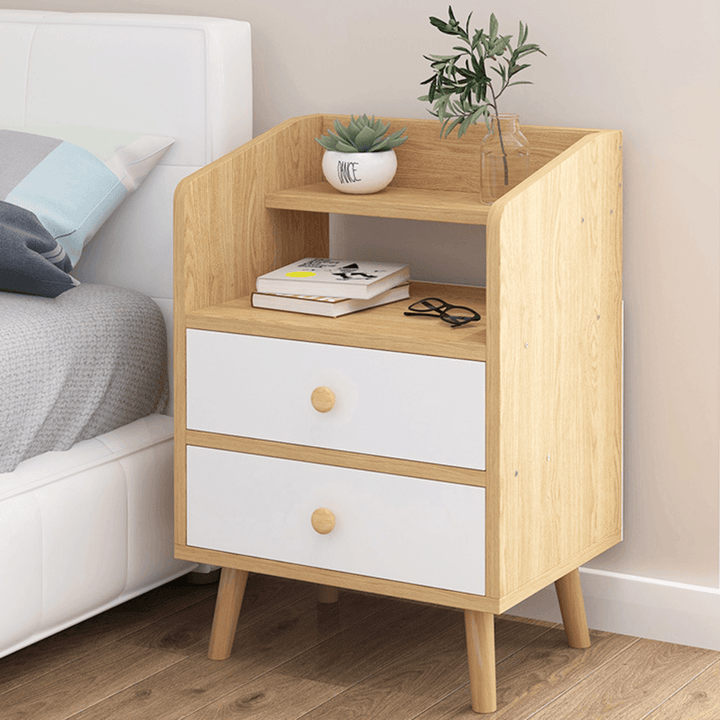 Wooden Nightstand Bedside End Table Bedroom Side Stand Bookshelf Modern Storage Rack with 2 Drawers Home Office Furniture - Trendha