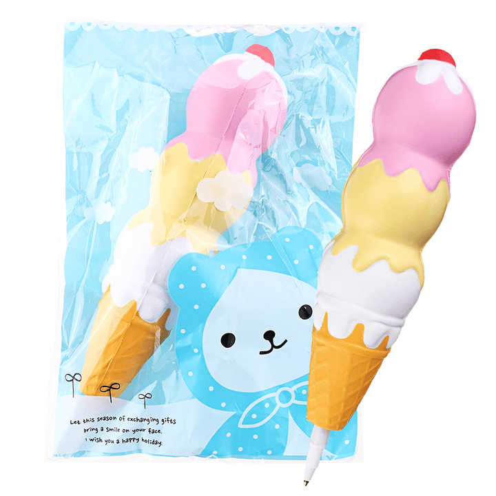 Squishies Pen Cap Ice Cream Cone Squishy Slow Rising Jumbo with Pen Stress Relief Toys Student Office Gift - Trendha