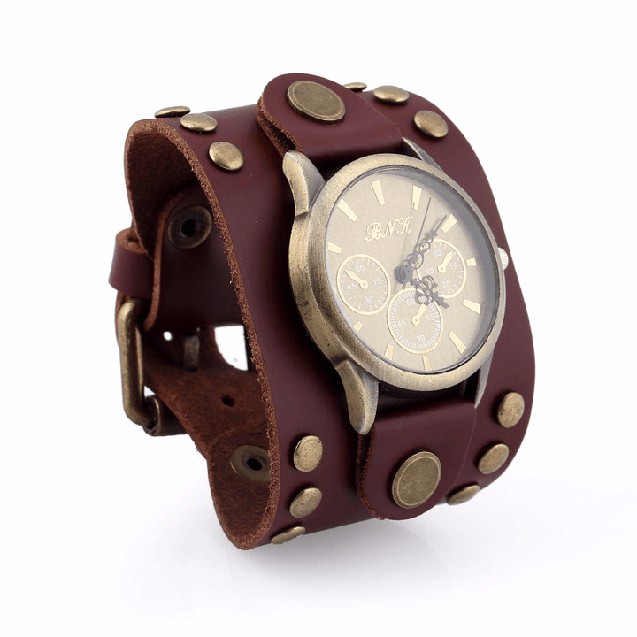 Fashion Punk Vintage Genuine Leather Men Quartz Watch Bracelet Watch - Trendha