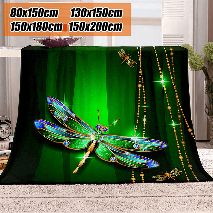 Polyester Thick Blanket 3D Green Dragonfly Pattern for Halloween Christmas Decoration - Trendha