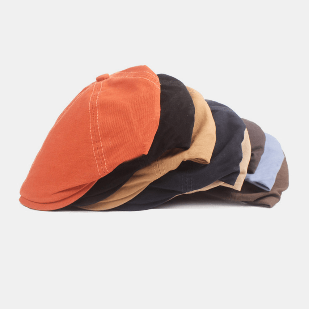 Unisex Cotton Beret Cap Solid Color Retro Adjustable Sunshade Newsboy Hat Painter Hat Octagonal Hat - Trendha