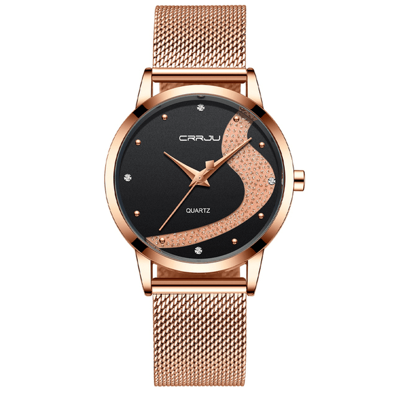 CRRJU 2179 Fashion Casual Rhinestone Decoration Dial 3ATM Waterproof Female Ultra-Thin Wristwatch Quartz Watch - Trendha