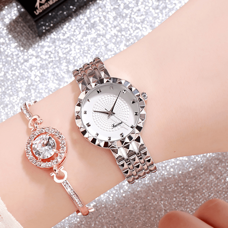 Deffrun Full Steel Case Casual Style Women Wrist Watch Clock Quartz Watches - Trendha