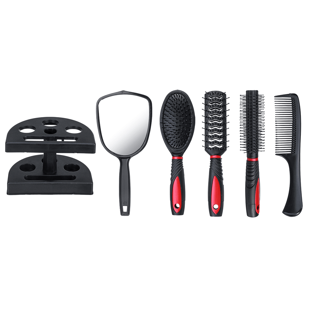 Healthcom Set of 5 Hair Combs Set Professional Salon Hair Cutting Brushes Sets Salon Hairdressing Styling Tool Mirror and Holder Stand Set Dressing Comb Kits for Women and Men - Trendha