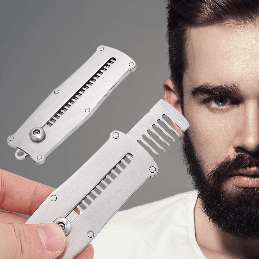 Stainless Steel Portable Men'S Beard Comb Male Mustache Shaving Brush Pocket Comb Facial Hair Beard Man Shaped Brush Tool - Trendha