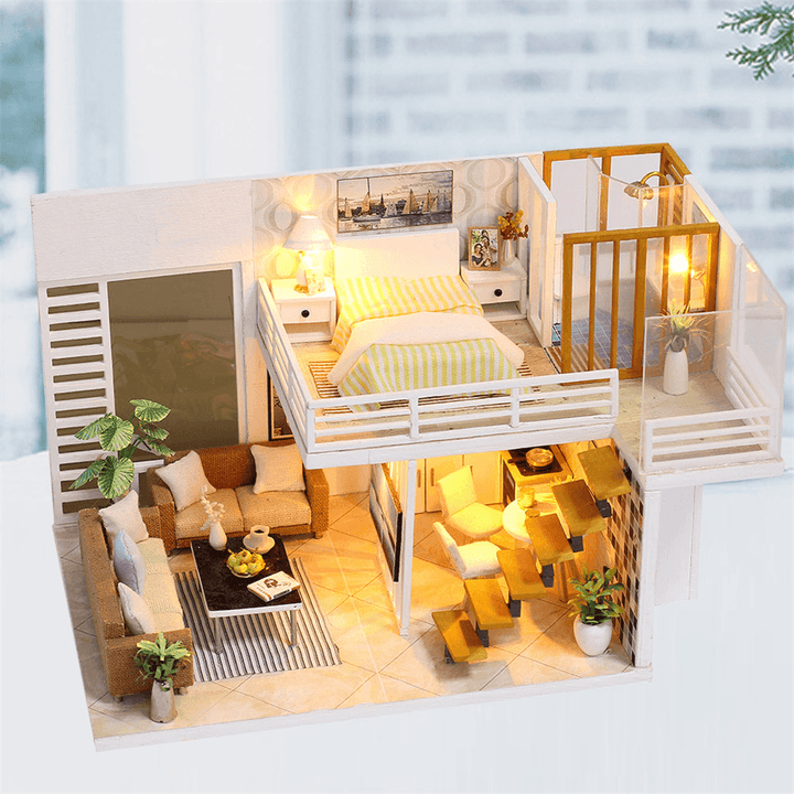 Iiecreate K031 Simple and Elegan DIY Doll House with Furniture Light Cover Gift Toy - Trendha