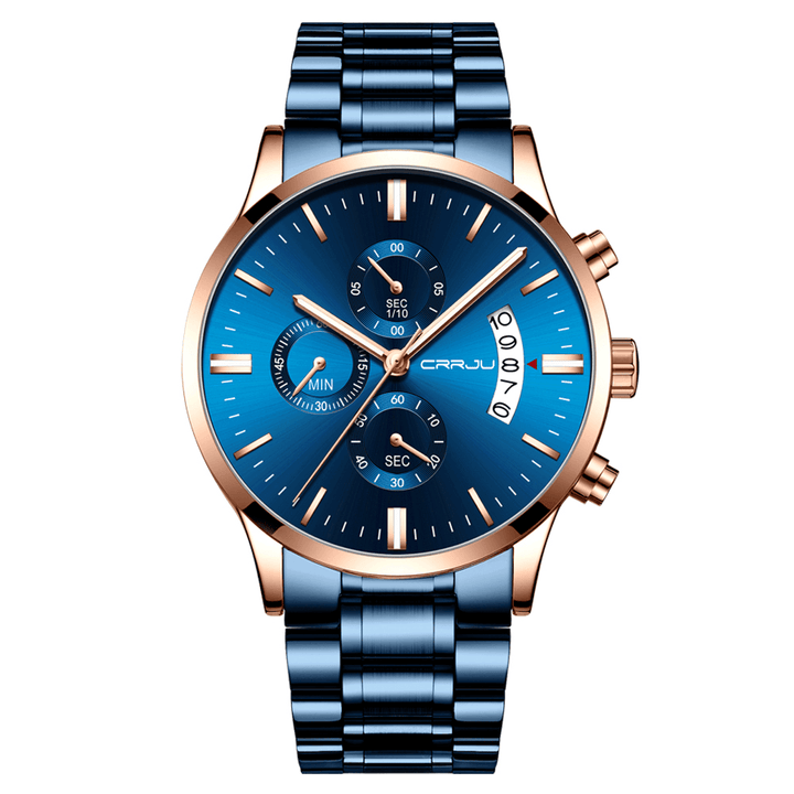 CRRJU 2273 Fashion Style Full Steel Strap Chronograph Date Display Men Quartz Watch - Trendha