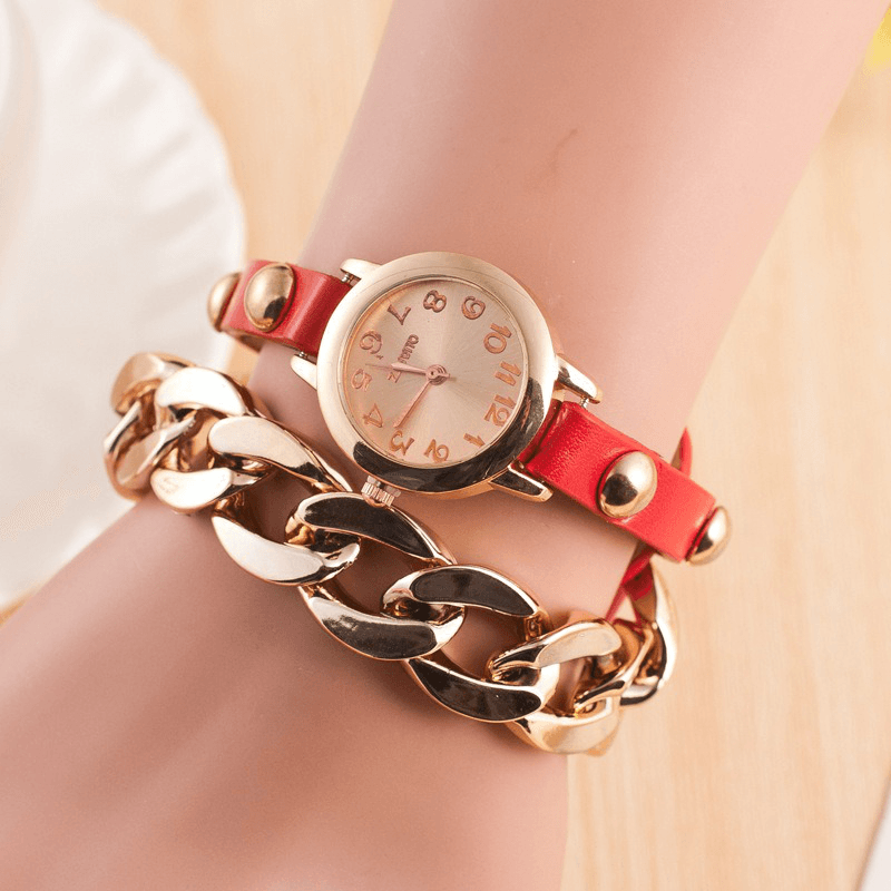 Fashion Women Winding Bracelet Watch Leather Band Ladies Dress Quartz Watch - Trendha