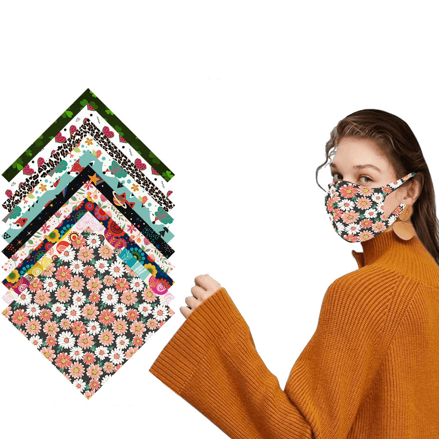 10 Pieces of Materil DIY Dustproof Fashion Masks Homemade Masks Printed Masks Elastic Cloth Masks - Trendha