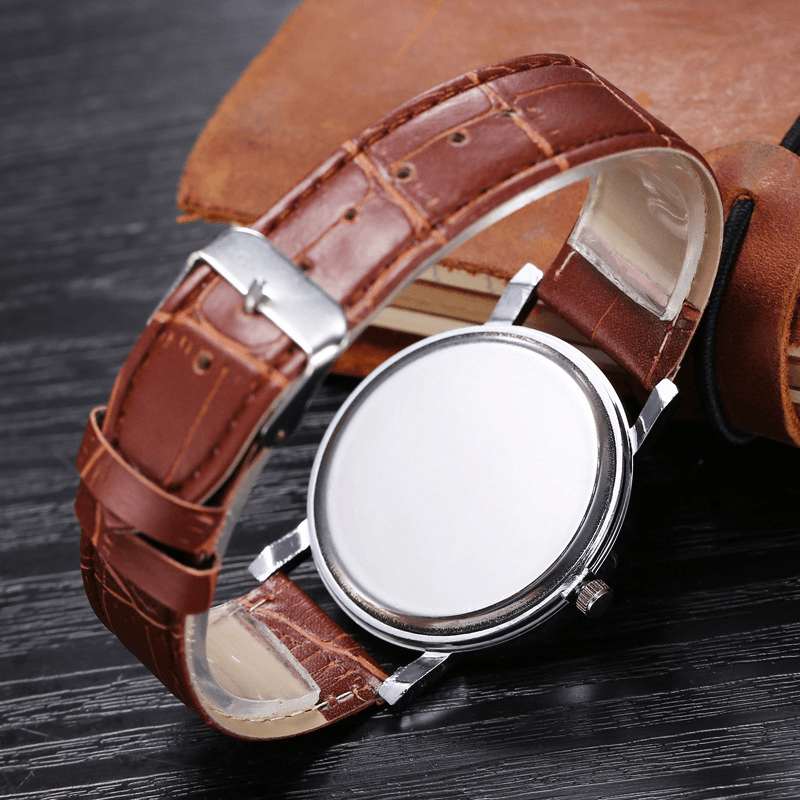 4 Colors Leather Men Vintage Business Watch Decorated Blue-Ray Glass Pointer Quartz Watch - Trendha
