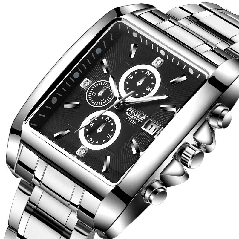 Casual Plastic Luminous Waterproof Wristwatchstainless Steel Date Watch Square Watch - Trendha