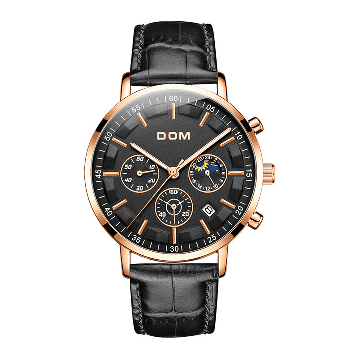 DOM 1296GK Fashion Men Watch 3ATM Waterproof Luminous Display Large Dial Quartz Watch - Trendha