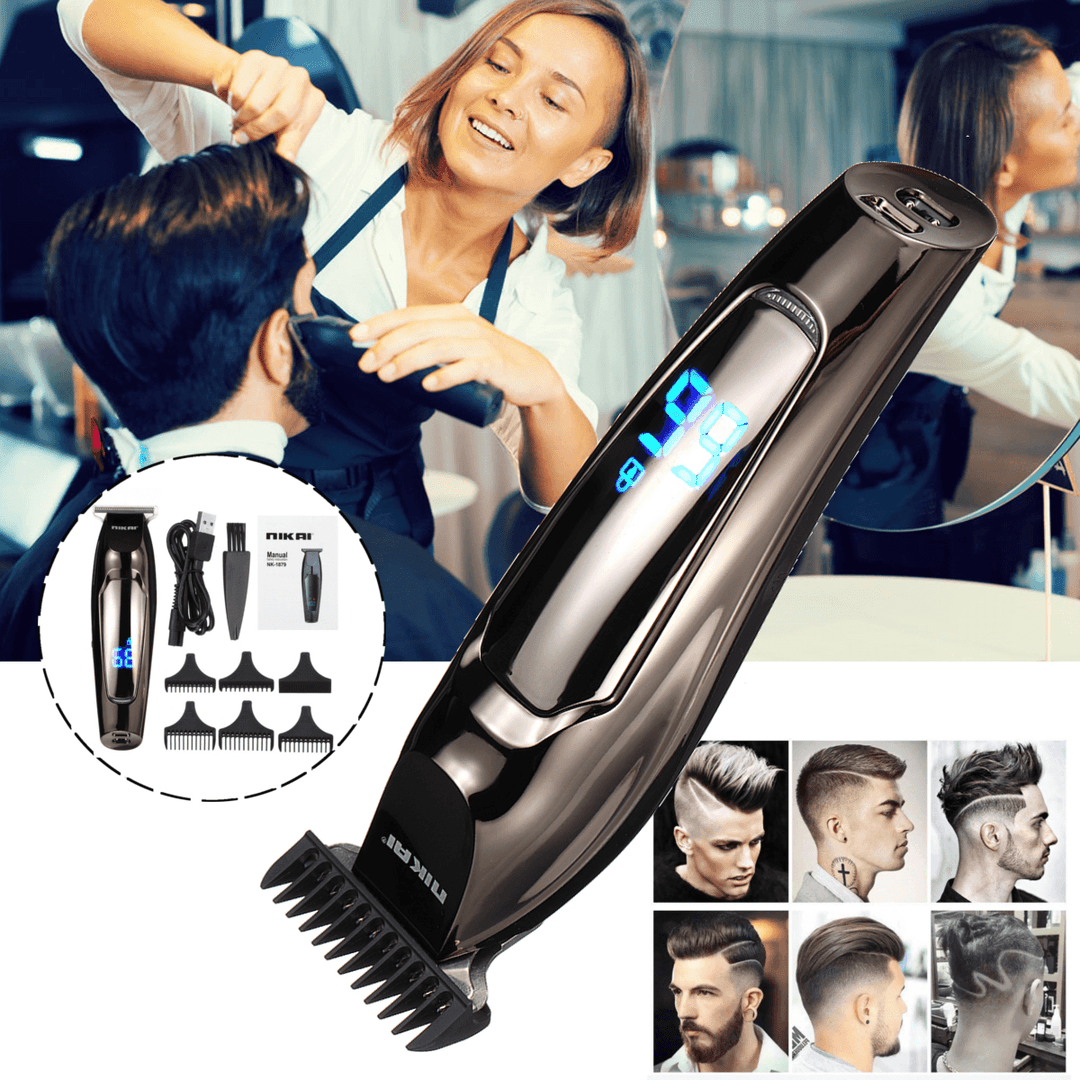 USB LCD Digital Display Hair Clipper Oil Head Push White Electric Clipper Trimming Carving Small Fader - Trendha
