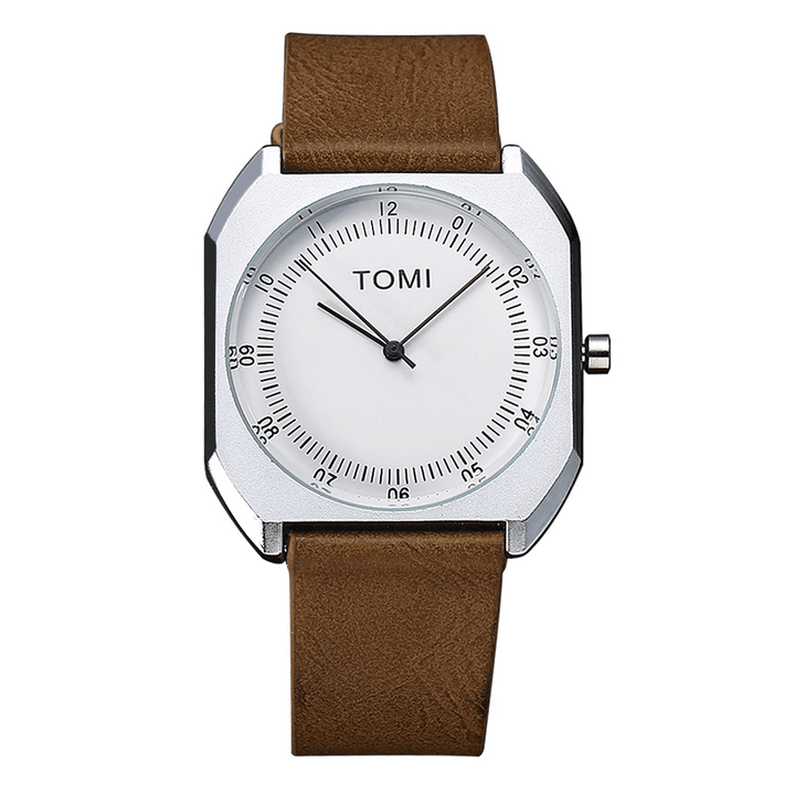 TOMI Fashion Men Watch Ultra Thin Dial Casual Leather Strap Quartz Watch - Trendha