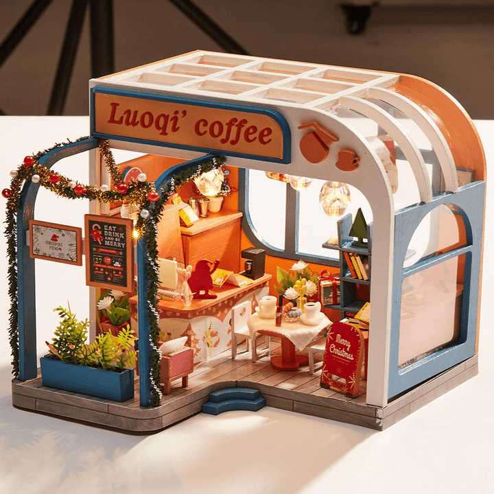 Iiecreate K-046 DIY Assembled Luoqi Coffee Cabin Doll House Christmas Gifts Model Toy - Trendha