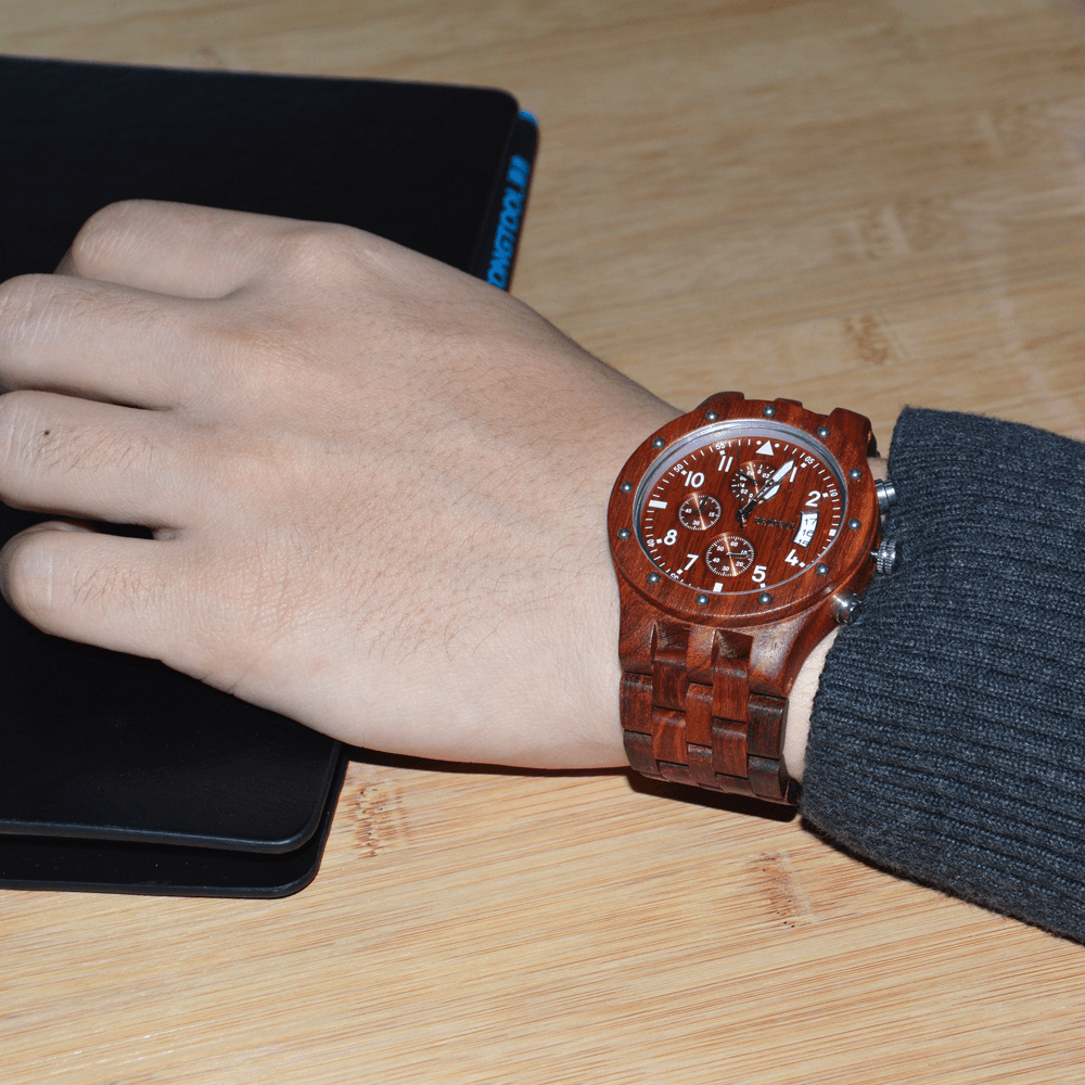 BEWELL Multifunction Wooden Wrist Watch Creative Date Display Men Quartz Watch - Trendha