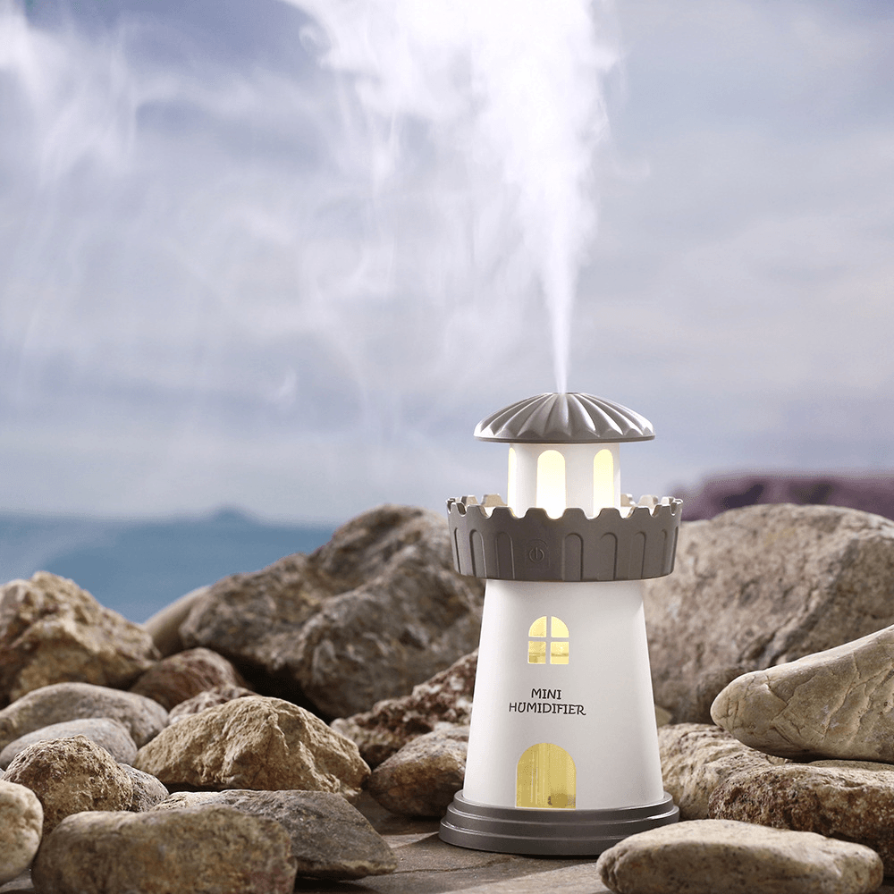 Creative Lighthouse Humidifier 150Ml LED Light Ultrasonic Air Humidifier for Car Office Desk USB Charging - Trendha