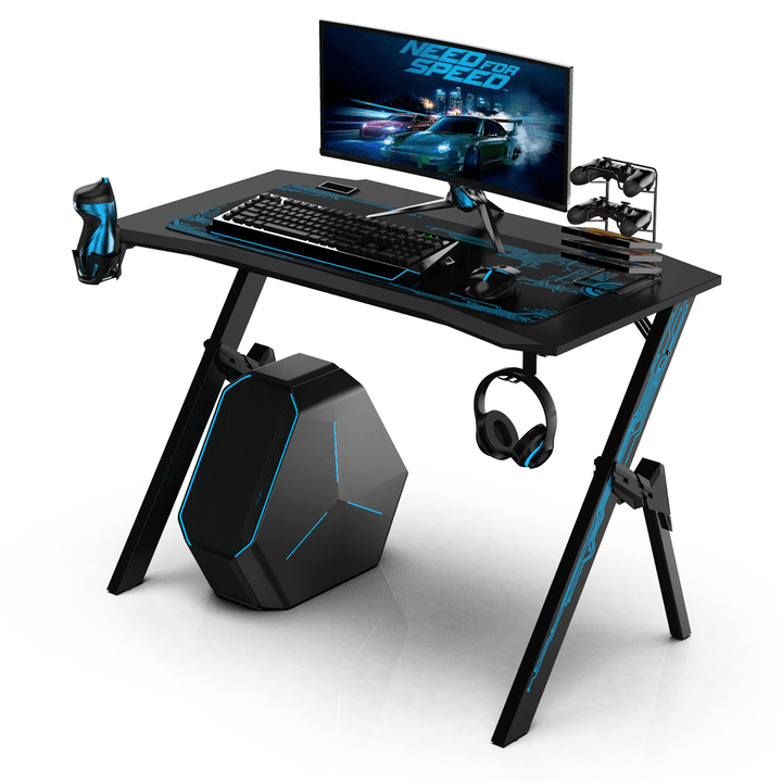 43.3" Gaming Computer Desk Black Gamer Table with Cable Management Box Cup Holder Headphone Hook & Mouse Pad for Home Office - Trendha