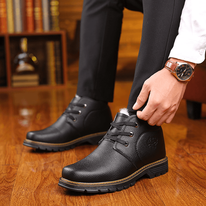Men Comfy Microfiber Leather Warm Business Casual Winter Ankle Boots - Trendha