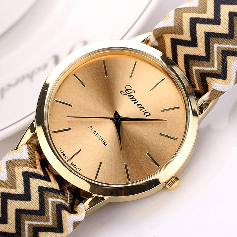 Fashion Chic Big Dial Striped Cloth Strap Women Quartz Watch Wristwatch - Trendha