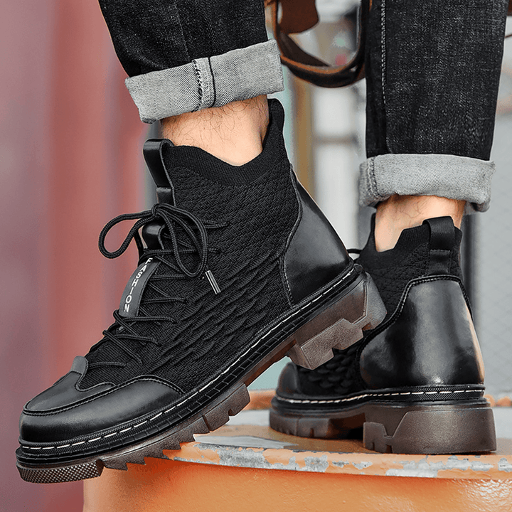 Men Knitted Fabric Breathable Non Slip Casual Tooling Boots - Trendha