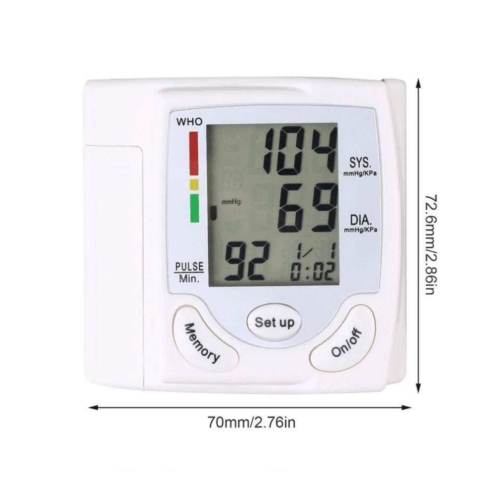 Portable Automatic Digital LCD Display Wrist Blood Pressure Monitor Device Heart Beat Rate Pulse Meter Measure Tonometer White - Trendha