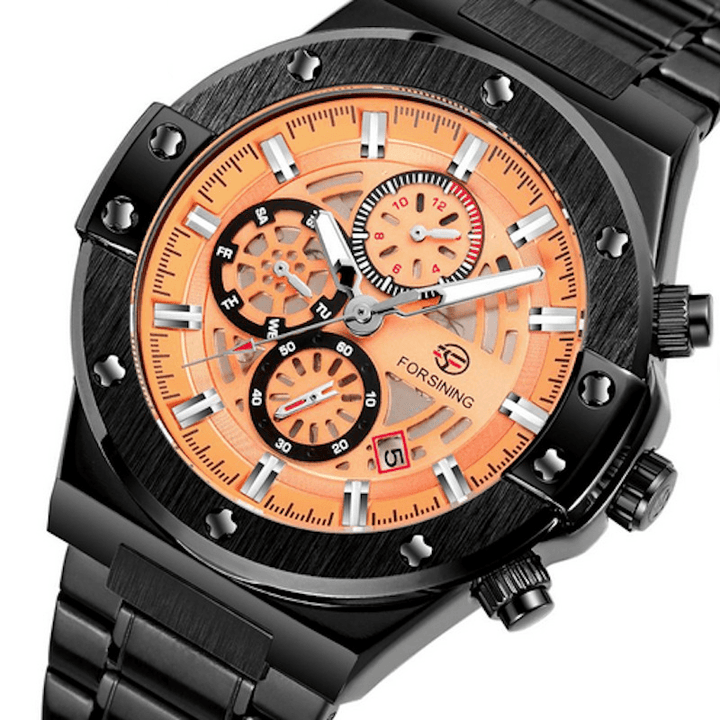 FORSINING FSG6914 Fashion Men Automatic Watch Luminous Date Week Display 3ATM Waterproof Mechanical Watch - Trendha