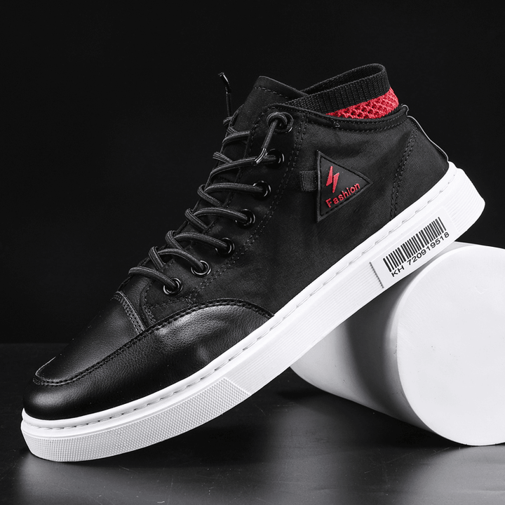 Men Stylish Stitching Canvas Comfy Breathable High Top Casual Sneakers - Trendha