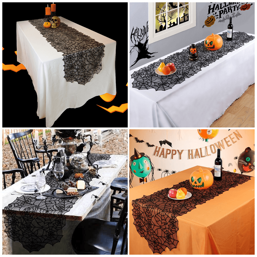 Halloween Decorations Black Lace Spider Web Fireplace Table Cover Haunted House Prop - Trendha