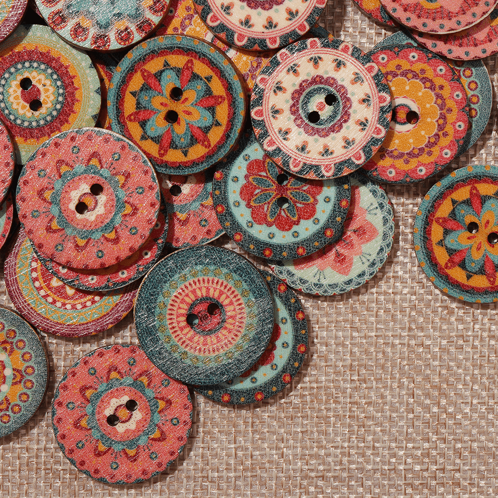 Mixed Vintage Colorful round Flower Wooden Buttons Scrapbooking Crafts Handmade Home Decoration Sewing Supplies - Trendha