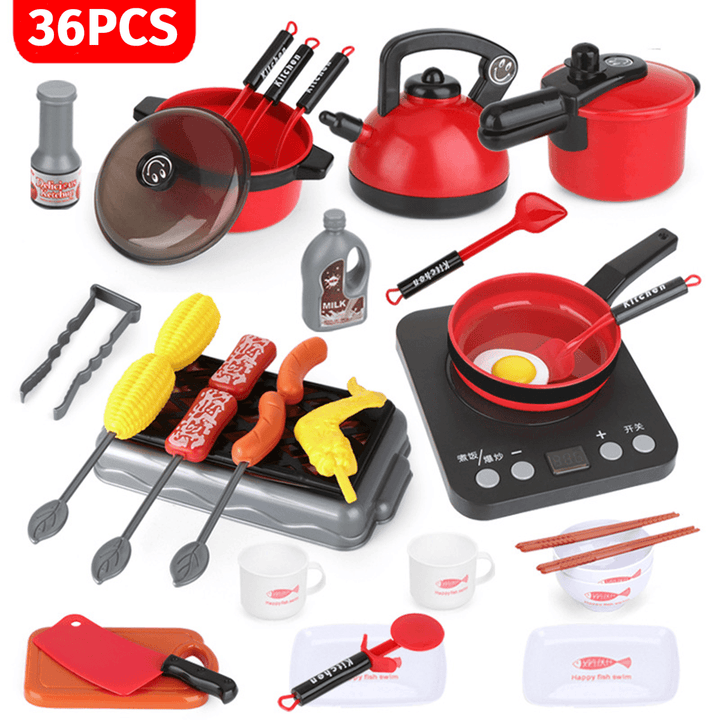 24/36Pcs Simulation Kitchen Cooking Pretend Play Set Educational Toy with Sound Light Effect for Kids Gift - Trendha