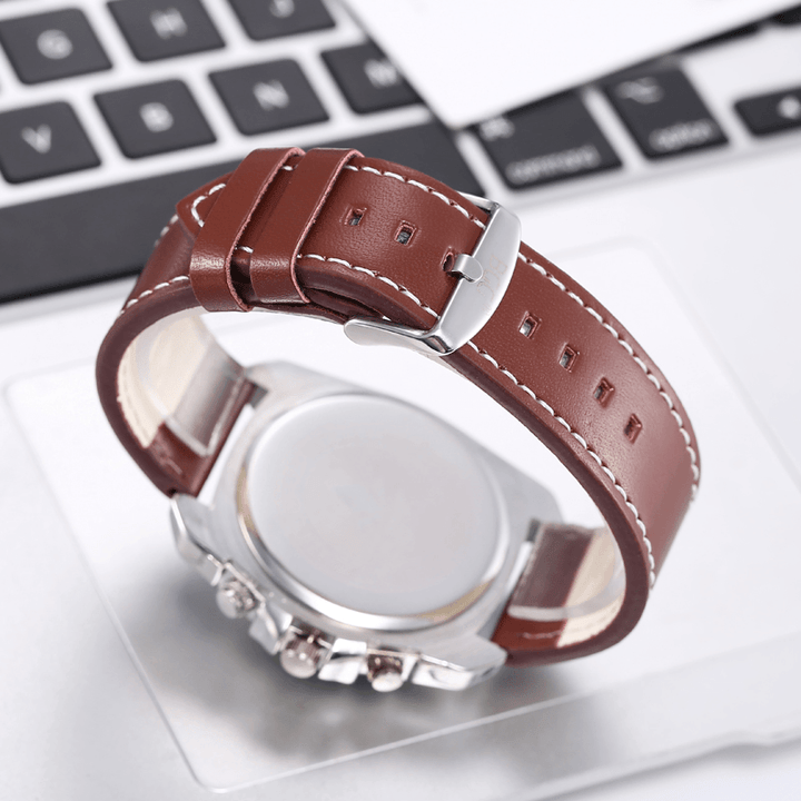 K0012 Leisure Sport Men Watches Alloy Case Leather Band Creative Three-Dimensional Dial Quartz Watches - Trendha