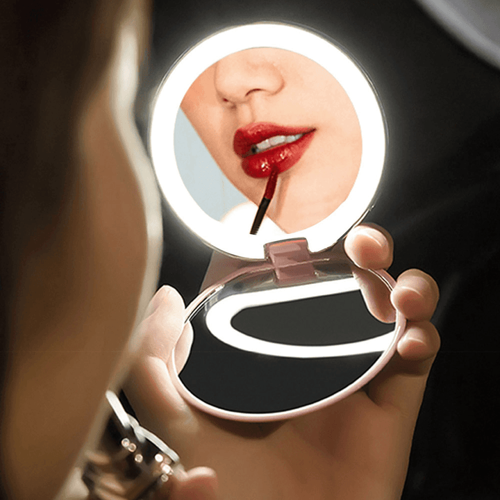 LED Mini Makeup Mirror Hand Held Small Foldable10X HD Magnifier Micro Cosmetic Mirror LED Light up Portable Makeup Mirror - Trendha