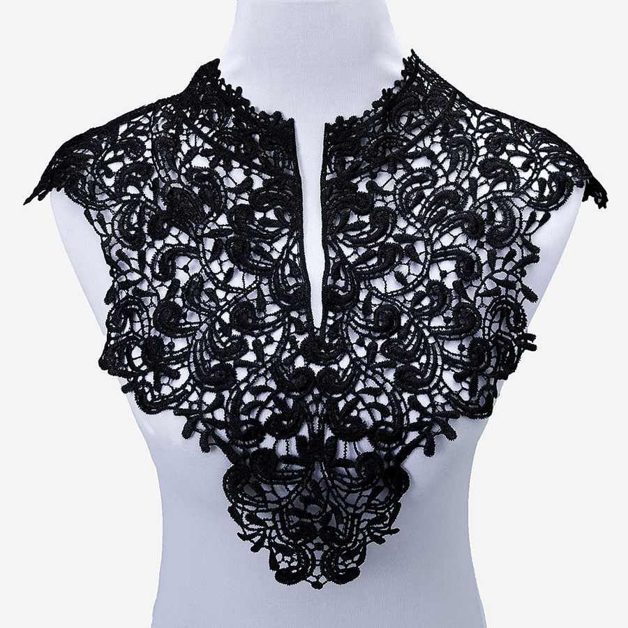 Beautiful Black & off White Embroidery Big Flowers Lace Neckline Fabric Closure DIY - Trendha