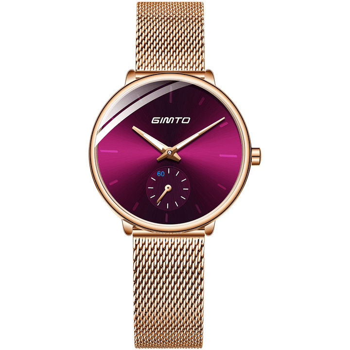 GIMTO GM270 Simple Two-Pin Design Dial Rose Gold Mesh Steel Strap Fashion Women Quartz Watch - Trendha