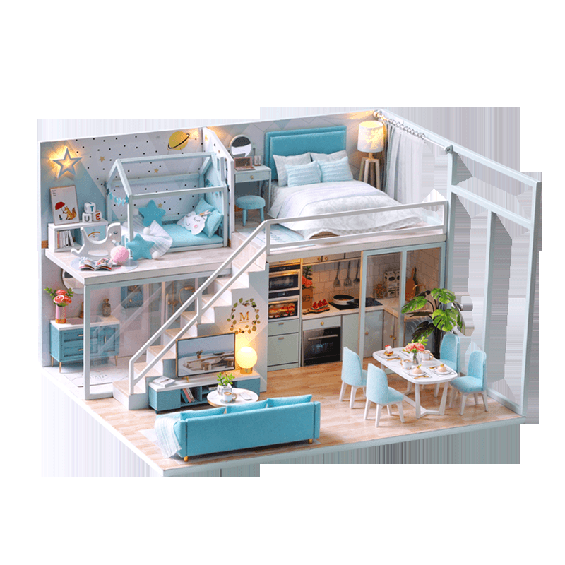 Cuteroom L028 DIY Cottage Poetic Life Handmade Loft Simple Apartment Doll House with Dust Cover Music Motor - Trendha