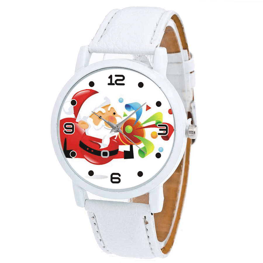 Fashion Christmas Santa Claus Blowing Suona Pattern Cute Watch Leather Strap Men Women Quartxz Watch - Trendha