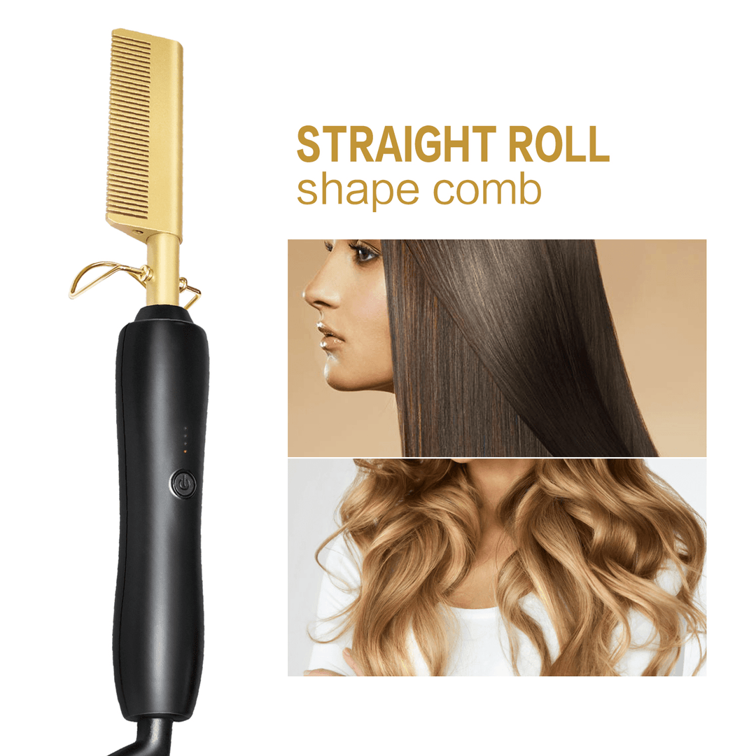 Multifunction Beard Straightening Hot Comb Electric Straight Hair Brush Styling Gold Irons Hair Straightener Quick Heating - Trendha