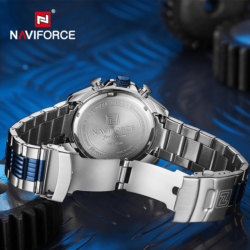 NAVIFORCE 9185 Luminous Display Calendar Full Steel Quartz Watch Fashionable Waterproof Men Watches - Trendha