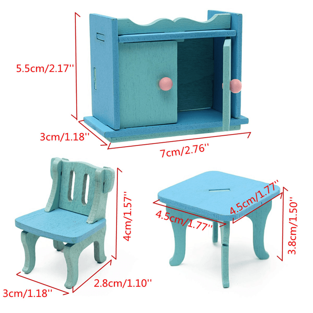 Wooden Dollhouse Furniture Doll House Miniature Dinning Room Set Kids Role Play Toy Kit - Trendha