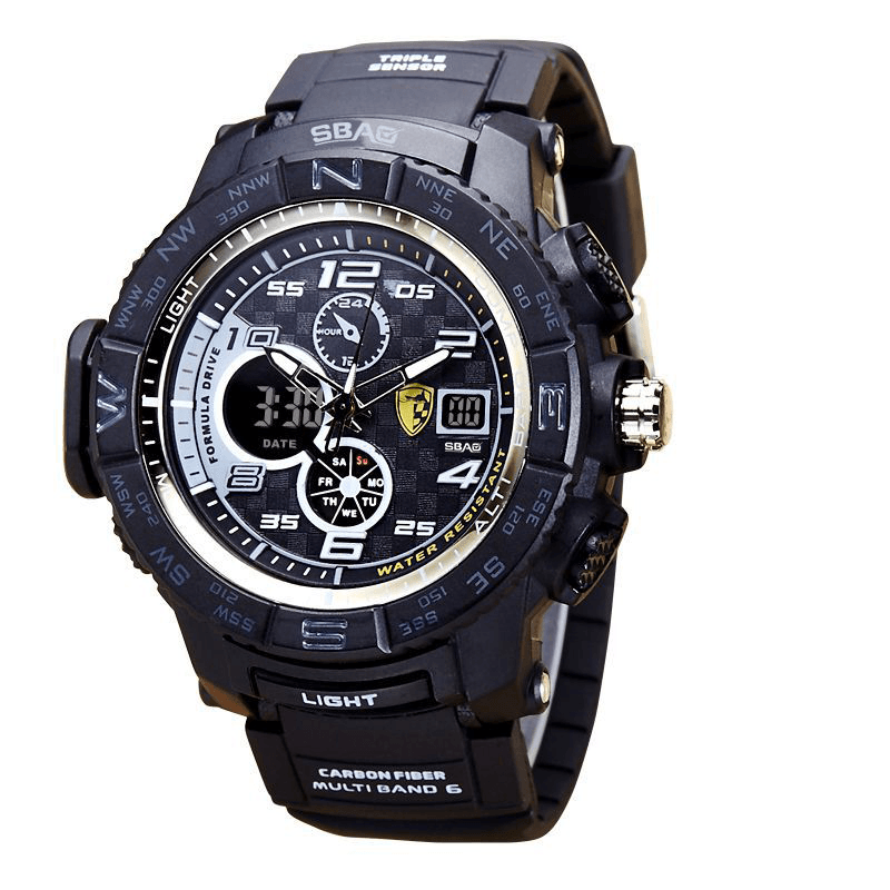 SBAO S8006 Luminous Display Fashion Sport Style 12/24Hours Waterproof Men Dual Display Digital Watch - Trendha