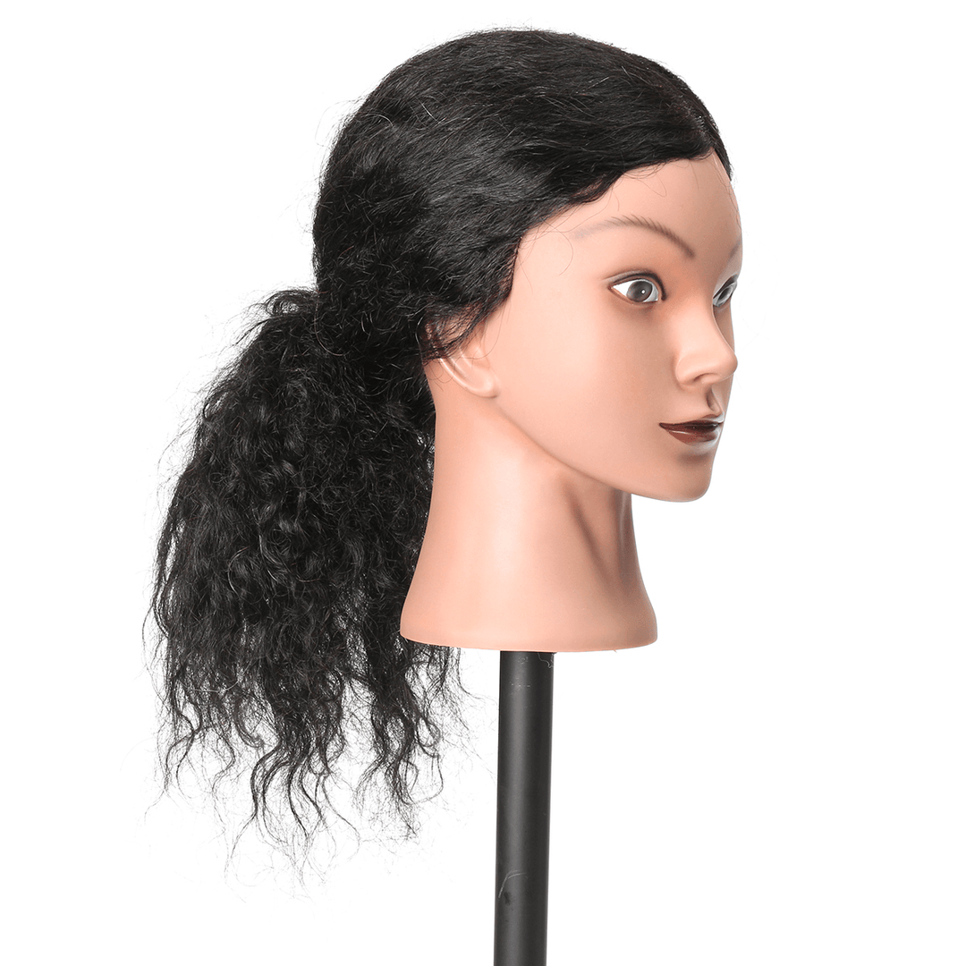 48Cm 100% Human Hair Hairdressing Mannequin Head Practice Model Long Curly Hair - Trendha
