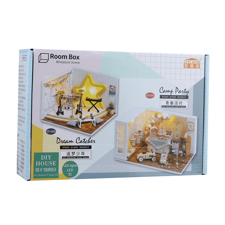 1:32 Wooden DIY Doll House Miniature Kits Handmade Assemble Toy with Furniture LED Light for Gift Collection Home Decor - Trendha